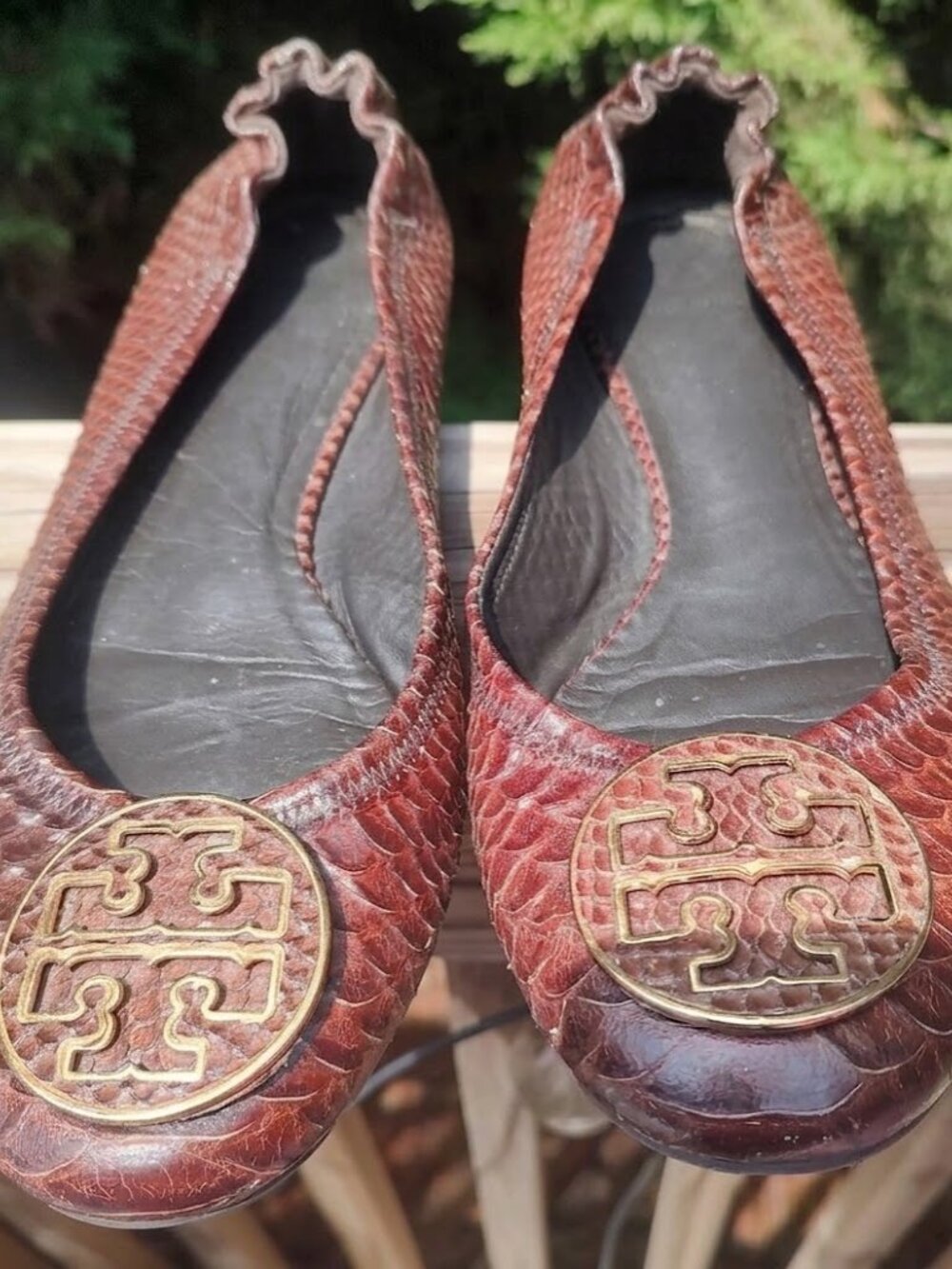 TORY BURCH Dark Brown Minnie Snake Skin Ballet Flats Size 9